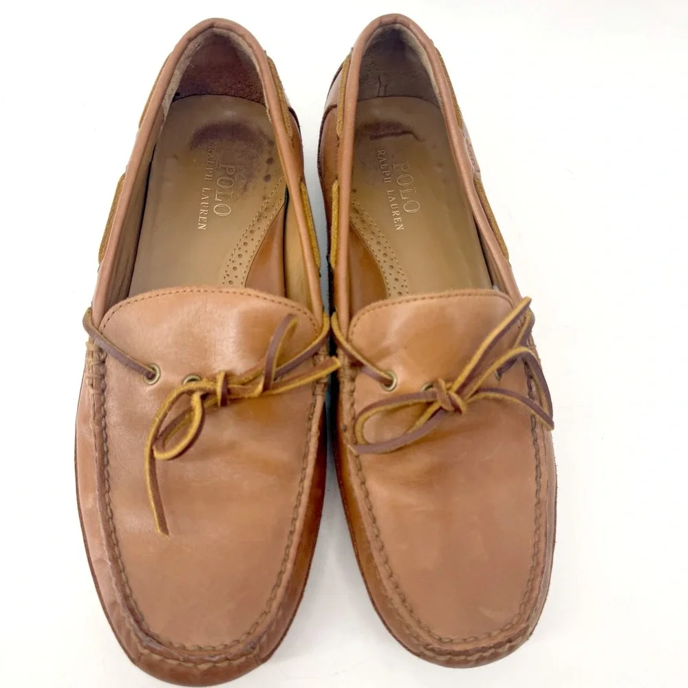 Polo Ralph Lauren Roberts Driving Loafers Mens 11D Tan Brown Leather Slip On